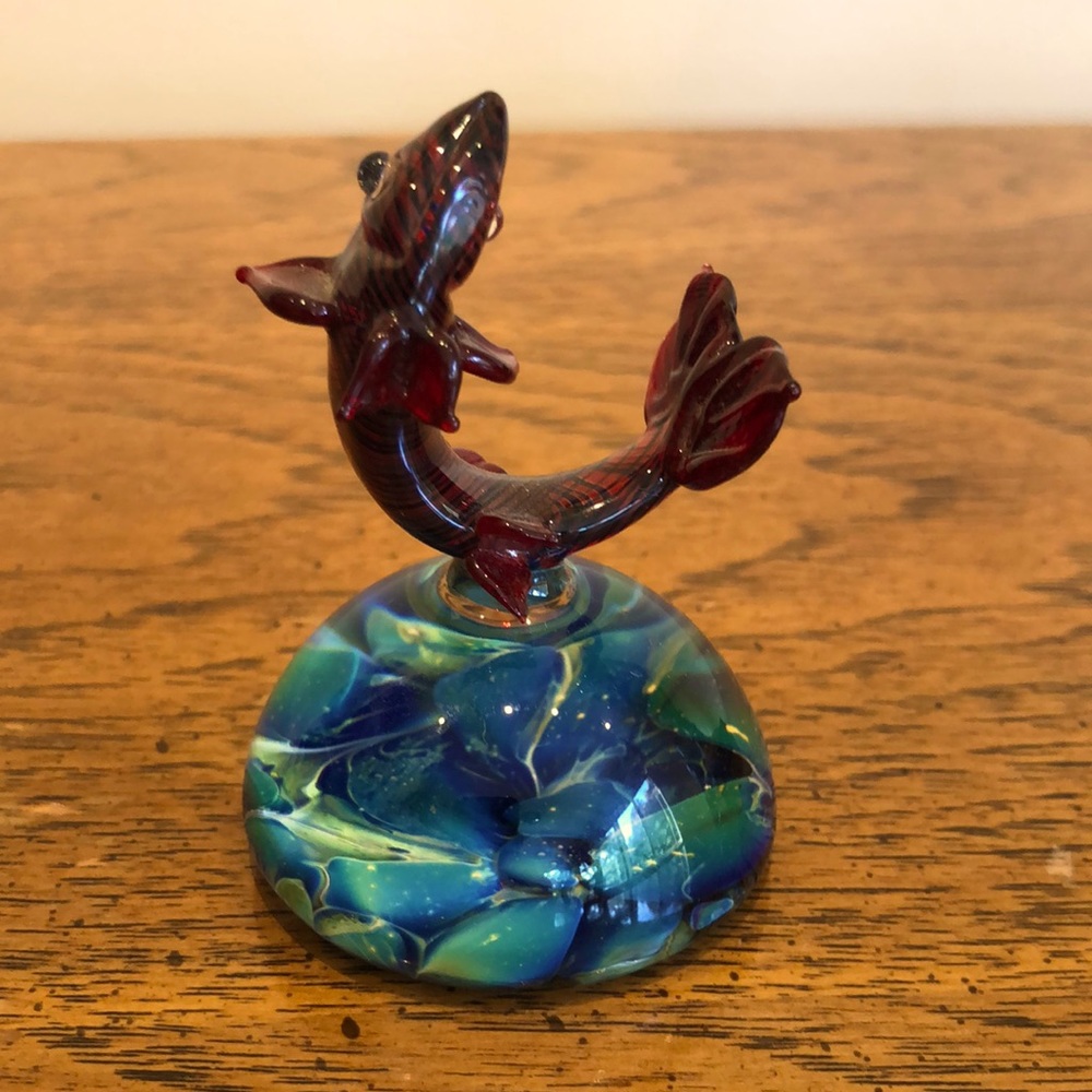 Rare Milon Townsend Signed Miniature Art Glass Fish Paperweight Sculpture 2.75"